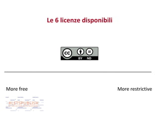 Le 6 licenze disponibili

More free

More restrictive

 