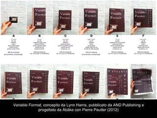 Variable Format, concepito da Lynn Harris, pubblicato da AND Publishing e
progettato da Åbäke con Pierre Pautler (2012)
 