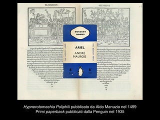 Hypnerotomachia Poliphili pubblicato da Aldo Manuzio nel 1499
Primi paperback pubblicati dalla Penguin nel 1935
 