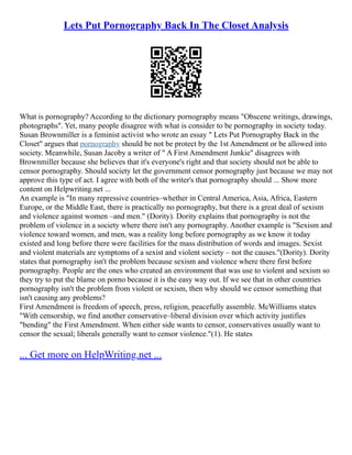 Lets Put Pornography Back In The Closet Analysis | PDF