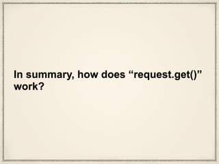 def test_DIGEST_HTTP_200_OK_GET(self, httpbin):
auth = HTTPDigestAuth('user', 'pass')
url = httpbin('digest-auth', ‘auth',
'user', 'pass')
r = requests.get(url, auth=auth)
assert r.status_code == 200
r = requests.get(url)
assert r.status_code == 401
s = requests.session()
s.auth = HTTPDigestAuth('user', 'pass')
r = s.get(url)
assert r.status_code == 200
test_requests.py
 