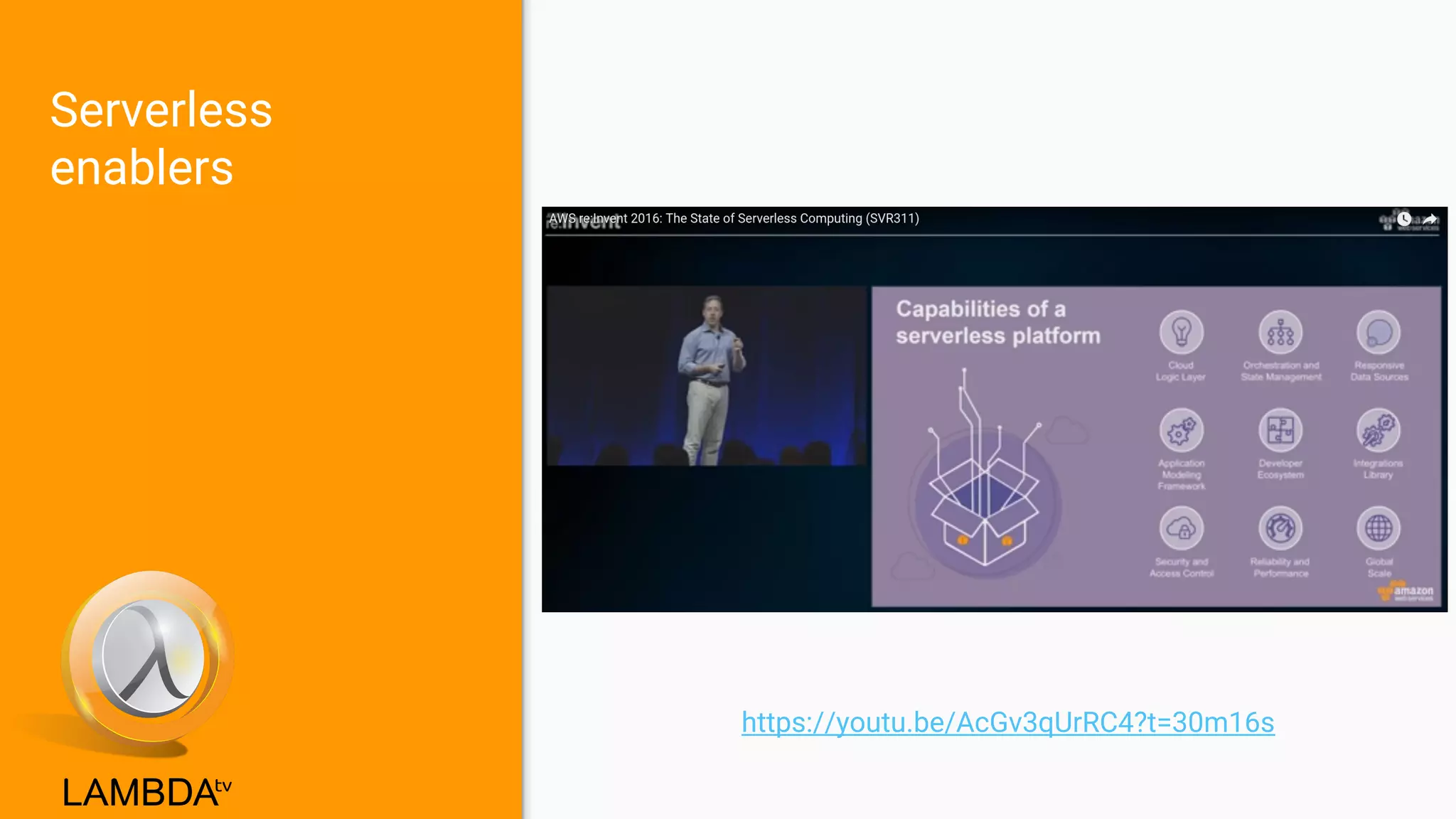 Serverless
enablers
https://youtu.be/AcGv3qUrRC4?t=30m16s
 