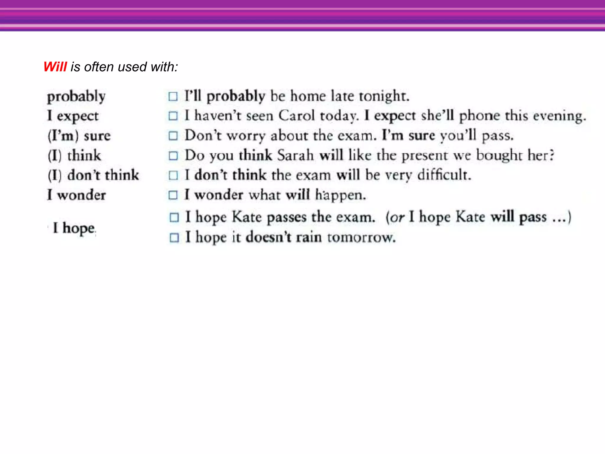 Will is often used with: