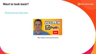 7
Please find my video here
Want to look back?
More videos to be launched soon!
 