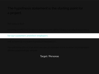 The hypothesis statement is the starting point for
a project.
We believe that

creating an efﬁcient image curation system within Olapic’s product experience

for our customers and their employers

will achieve an increase in product satisfaction.

We will know this is true when we see an increase in the number of moderated
photos approved per minute.
Target / Personas
 