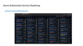 Azure Kubernetes Service Roadmap
github.com/Azure/AKS/projects/1
 