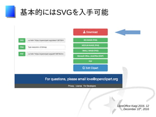 LibreOffice Kaigi 2016. 12
December 10th
, 2016
基本的にはSVGを入手可能
 