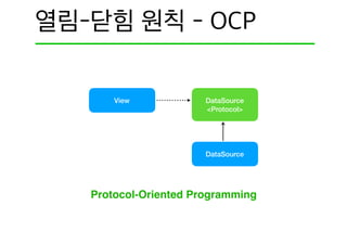 View
DataSource
DataSource
<Protocol>
Protocol-Oriented Programming
 