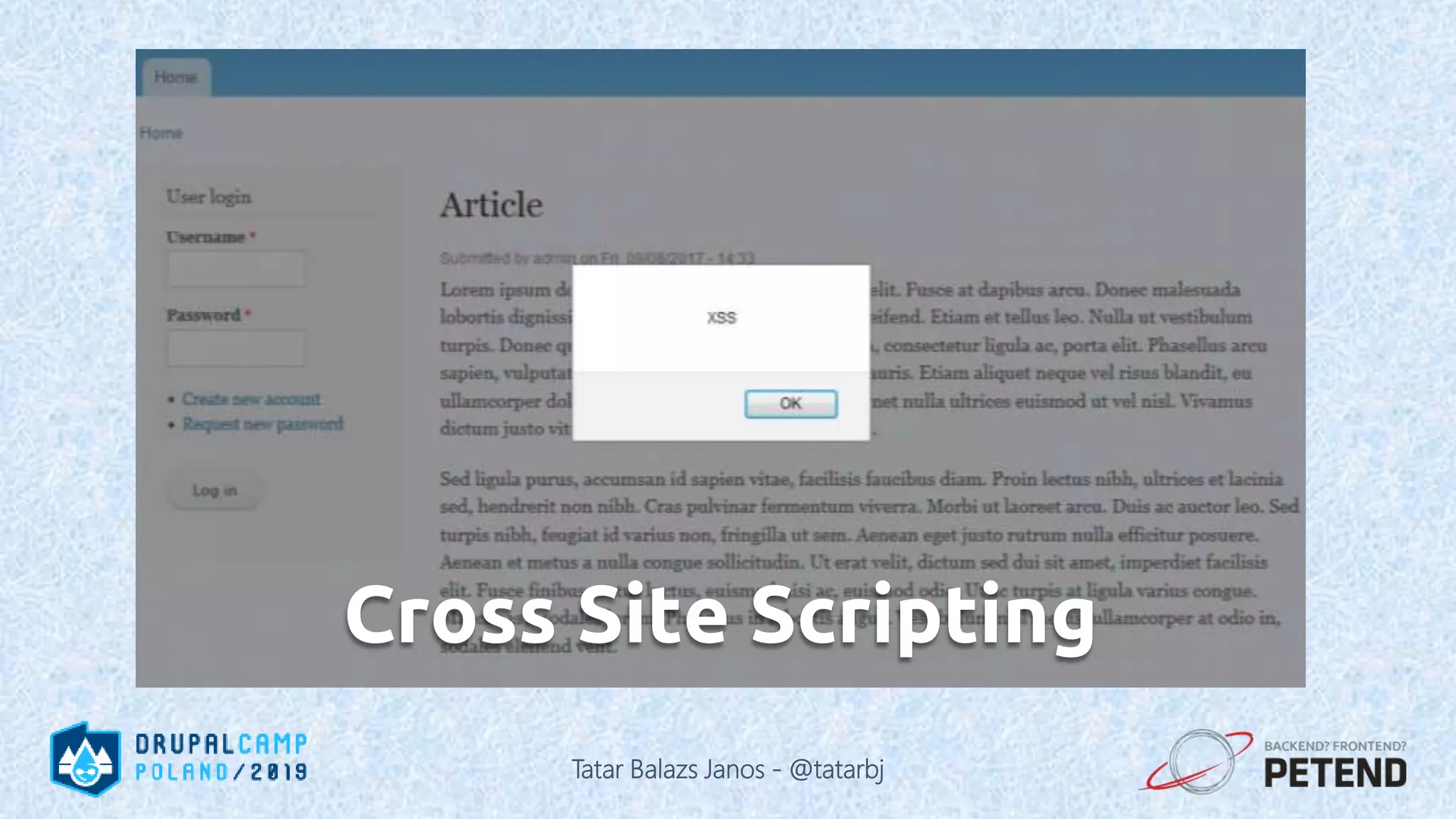 Cross Site Scripting Tatar Balazs Janos - @tatarbj 