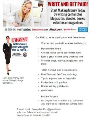 Writing jobs: Earn 200$+ per day writing articles, reviews, blog posts and more for large companies !