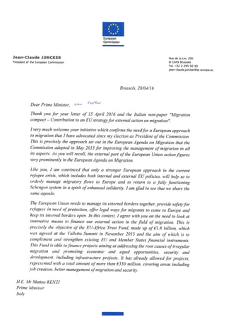 La lettera di Junker a Renzi