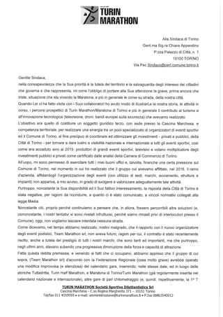 Lettera di Luigi Chiabrera sulla Maratona a Torino