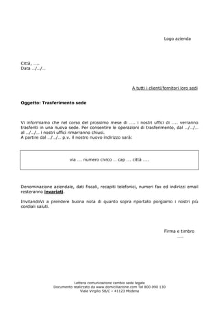 Lettera di cambio intestazione azienda
