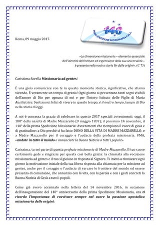 Lettera alle Missionarie - Italiano