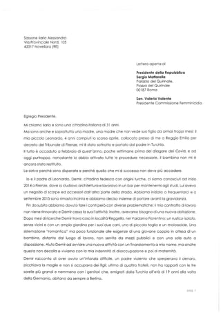 La lettera di Ilaria Sassone al presidente Sergio Mattarella
