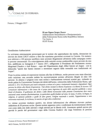 Lgtb. Lettera di Tagliani e Felletti all'ambasciatore russo