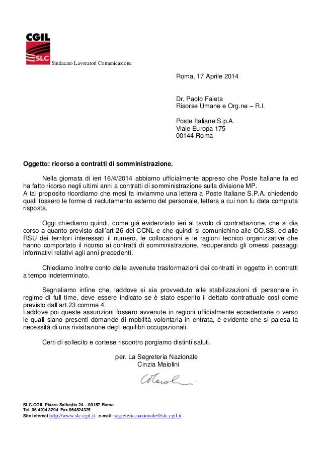 Lettera interruzione tirocinio extracurriculare