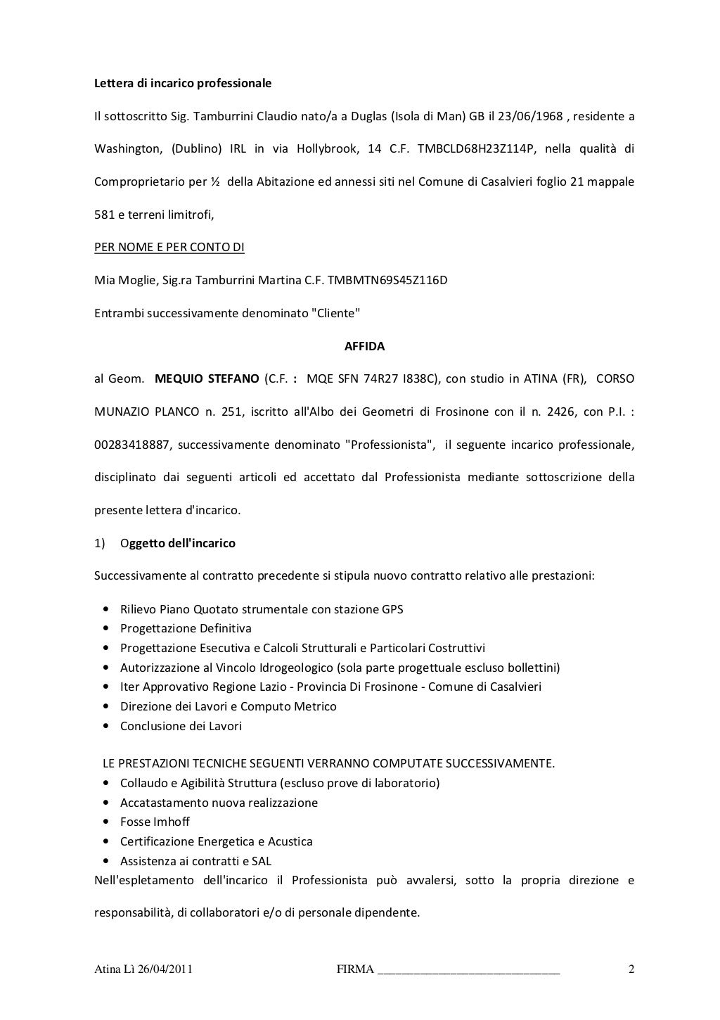 Lettera incarico pregeo telematico