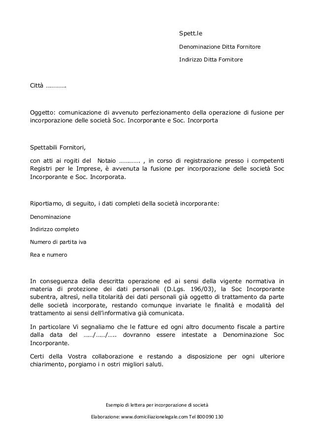 Lettera di restituzione benefit aziendali