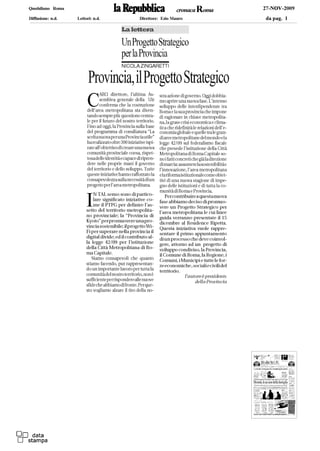 Nicola Zingaretti : lettera  Repubblica