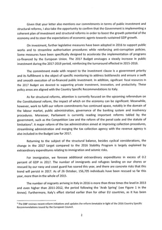 Lettera di risposta di Padoan all'Ue