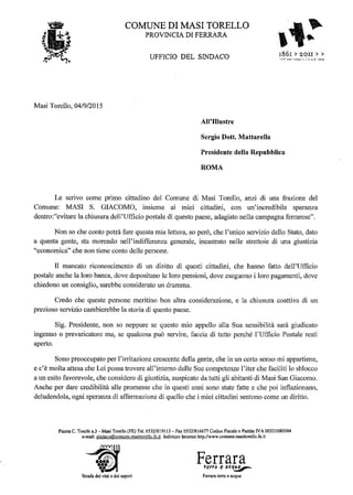 Lettera sindaco Bizzarri a Mattarella e Renzi