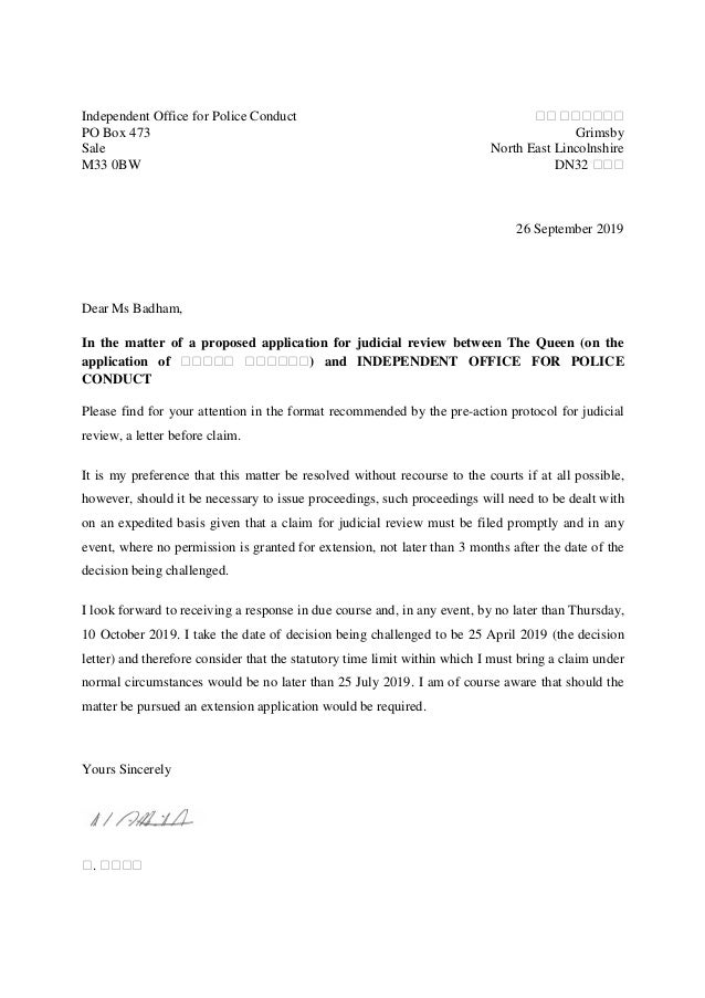 Letter Before Action >> Letter Before Action 26 Sept 2019 R Letter Before Action >> Letter Before Action 26 Sept 2019 R