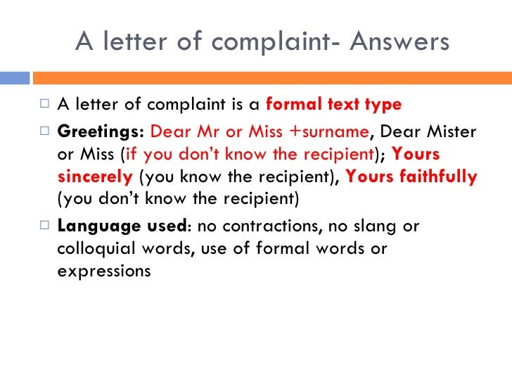 Letter of complaint essay