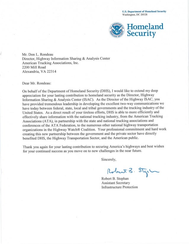 appreciation letter to department don l rondeau letter of appreciation dhs appreciation letter to department don l rondeau letter of appreciation dhs