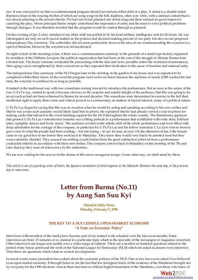Letters from Burma Letter by Aung San Suu Kyi SEEDS OF DEMOCRACY FLO…