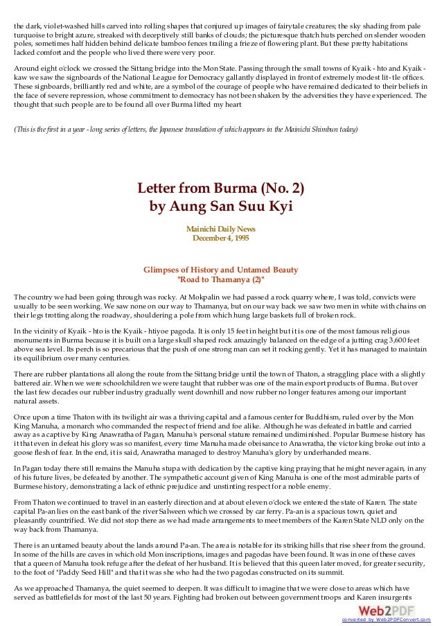 Letters from Burma Letter by Aung San Suu Kyi SEEDS OF DEMOCRACY FLO…
