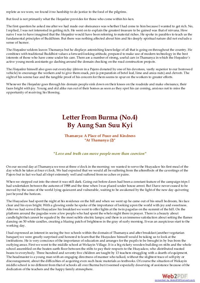 Letters from Burma Letter by Aung San Suu Kyi SEEDS OF DEMOCRACY FLO…
