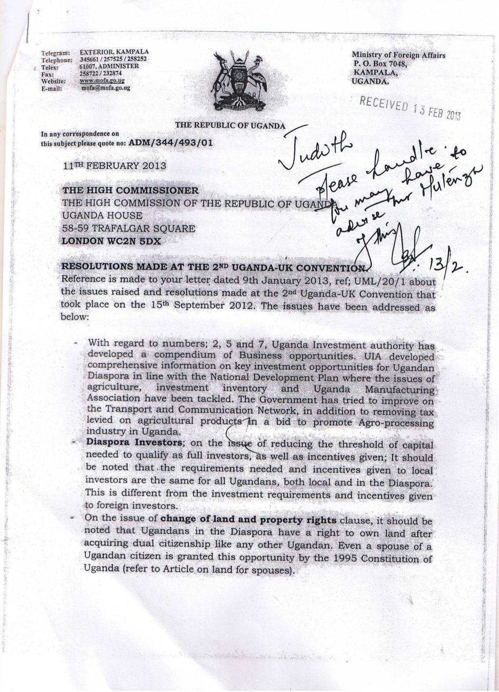 Letter From Permanet Secretary Uganda Ministry Of Foreign Affairs Letter From Permanet Secretary Uganda Ministry Of Foreign Affairs