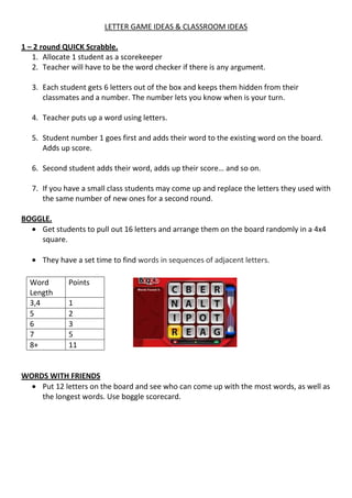 Letter game ideas | DOCX