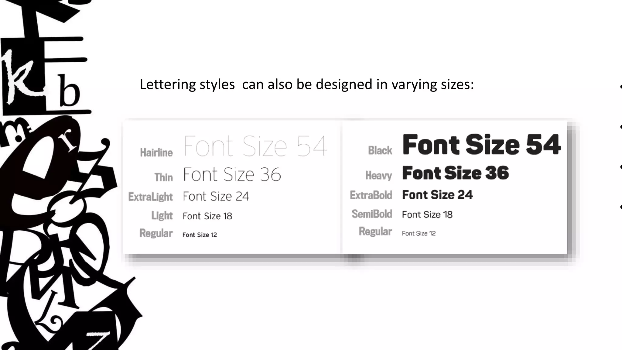 Lettering styles can also be designed in varying sizes: •
•
•
•
 