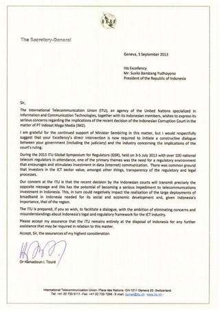 ITU Letter to the President of Indonesia (IM2 Case)