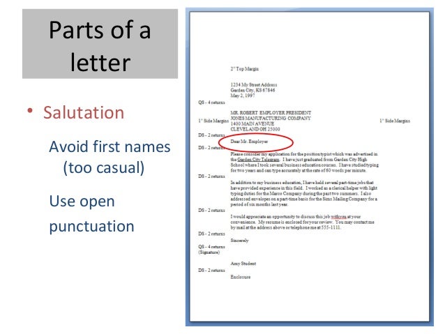 parts of block letter with student notes double spaced letter