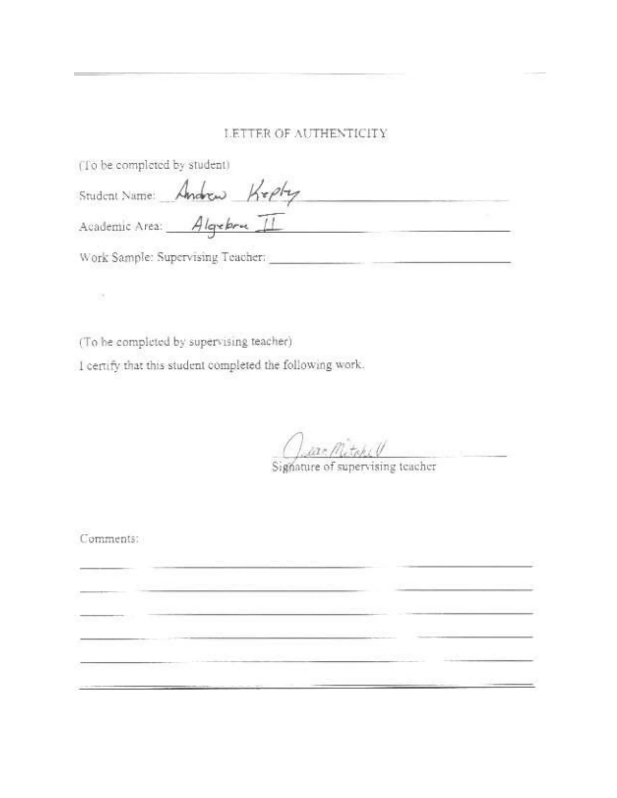 Authentic Letters Letter Of Authenticity | DOCX