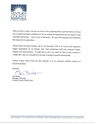 Letter of Recommendation Ventura County Credit Union