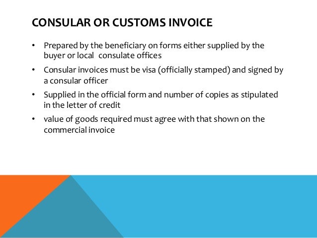letter of credit customs invoice form