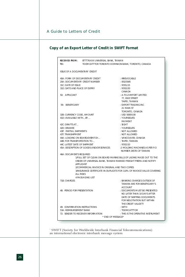 Letter of assignment letter of credit