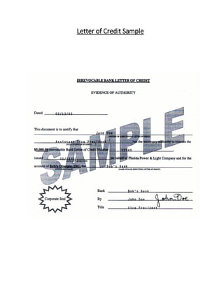 Letter of Credit Sample
 