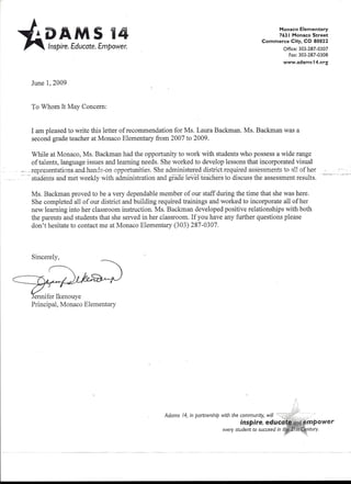 Letter of Recommendation from Principal Jennifer Ikenouye