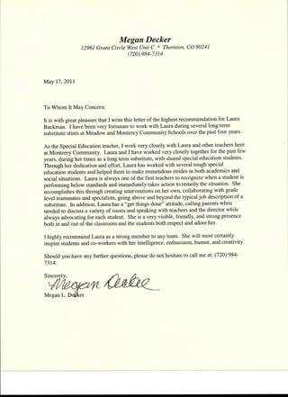 Letter of Recommendation from Special Education Teacher from Megan Decker