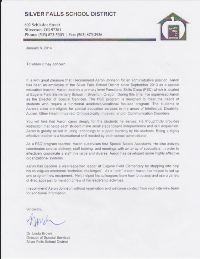 letter of recommendation linda brown letter of recommendation for special education teacher