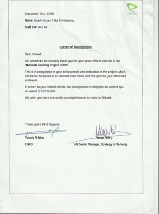 Letter Of Recognition