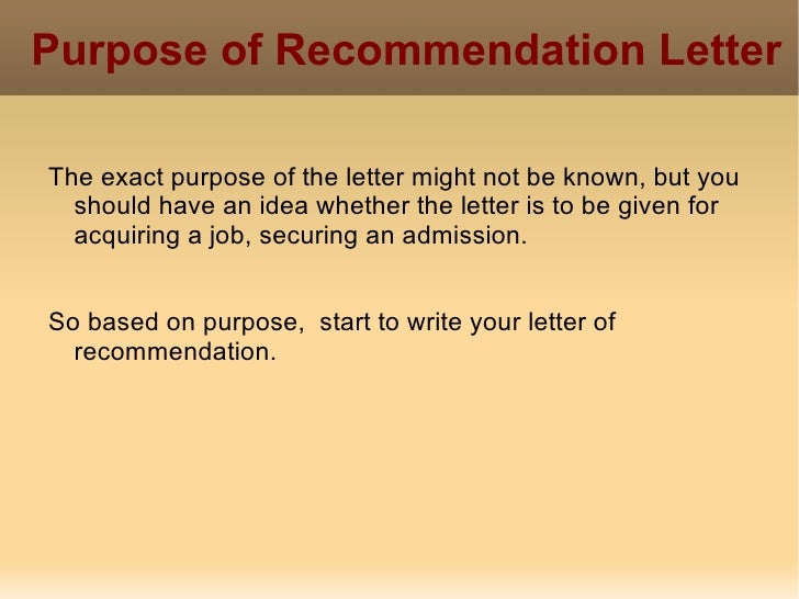 Help with letter of recommendation objective