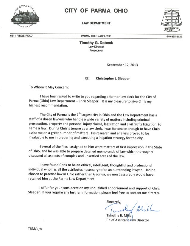 letter of recommendation from assistant law director letter of recommendation for attorney