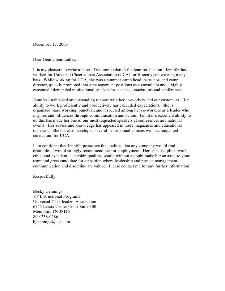 letter of recommendation 2009 cheerleading recommendation letter
