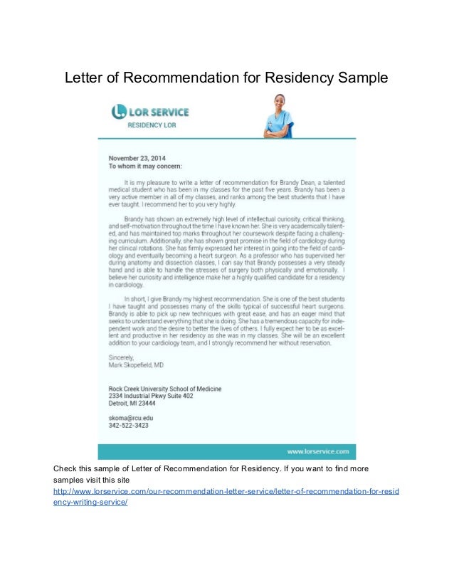 samples of letter of recommendation letter of recommendation residency